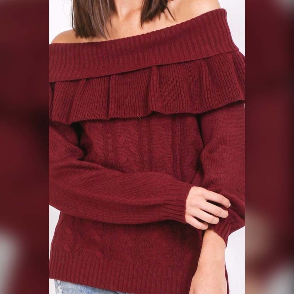 Off Shoulder Ruffle Sweater - Picture 5 of 8